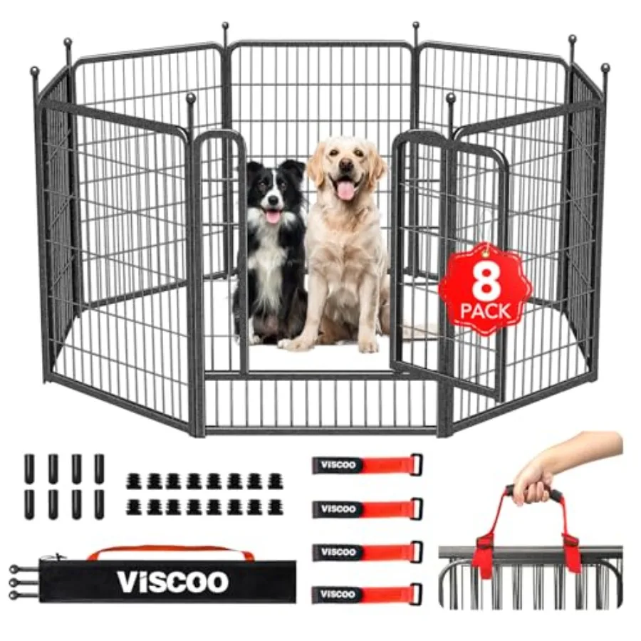 

Outdoor dog playpen for RV camping yard use; heavy-duty metal; black; 40-inch height foldable with doors suitable for large/med