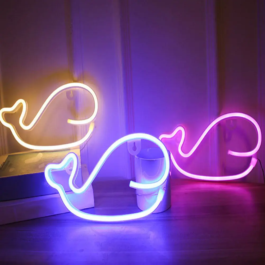 Whale Neon Sign Led Light For Bedroom Wall Decor Birthday Party Home Aesthetic Room Hanging Lamp Decorative Lighting