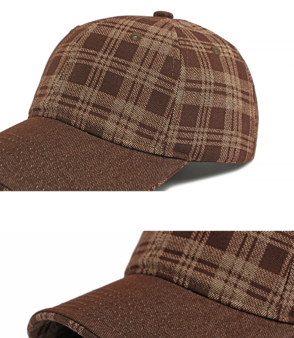 HT5084 Frühling Herbst Baseballkappen für Männer Frauen Karierte Verstellbare Snapback-Kappe Sonnenhut Unisex 6-Panel Denim Baseballmütze – Detail 5