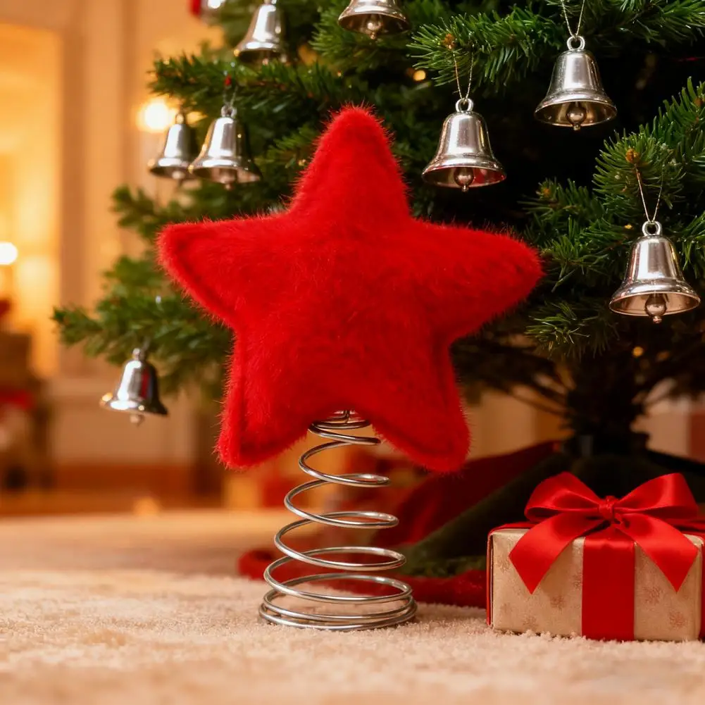 

Плюшевый Топпер для елки со звездой, плюшевый Топпер для рождественской елки с пятиконечной звездой, металлический каркас, безопасная основа, традиционный праздничный декор для дома