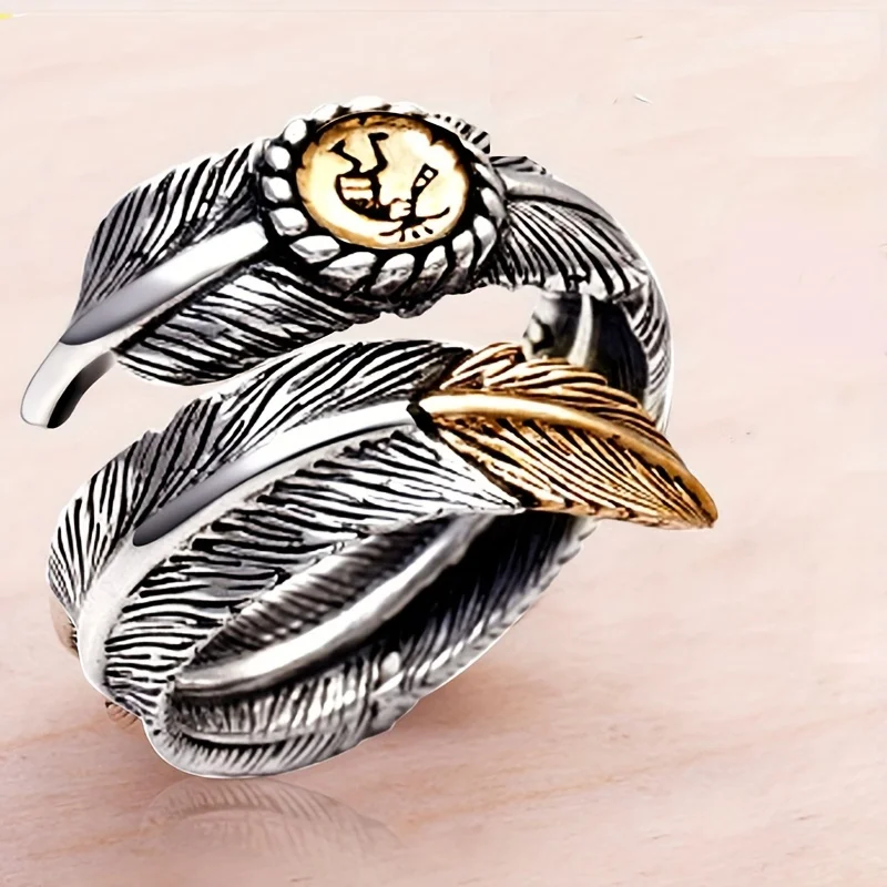 1pc ant feather alloy ring, gold embellishment size can be adjusted, fashion trends, beautiful personality and fashion accessori