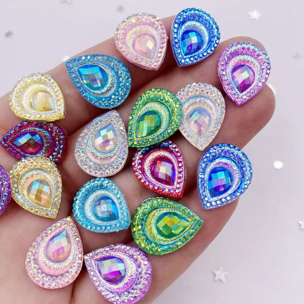40pcs Resin 13*18mm Colorful AB Black Yellow Drop Peacock eye Flatback Rhinestone Applique Wedding DIY Scrapbook Ornament  SC560