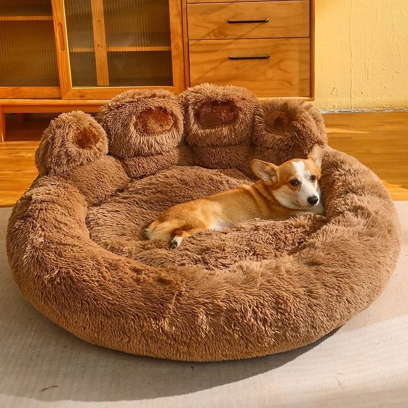 Fluffy Cushion Dog Cat Pet Sofa Bed Cute Bear Paw Shape Comfortable Soft Cozy Pet Sleeping Beds for Small Medium Large Pets