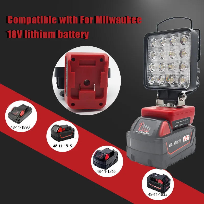 Powerful 48W LED Work Light for Milwaukee M18 Camping Lamp Workshop Cordless Flood Light with Dual USB Charging Ports No Battery