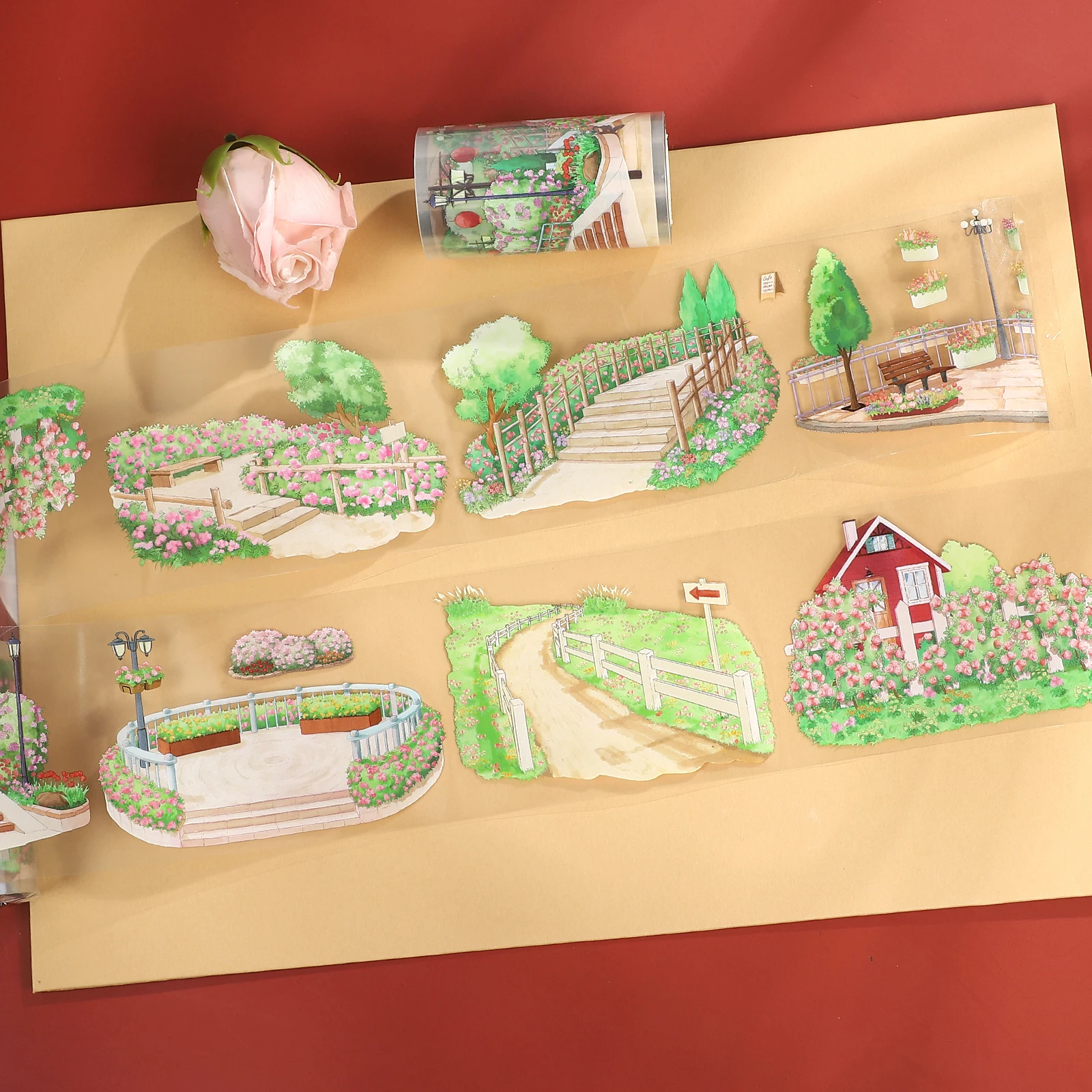 74mm*5m Vintage Plant Flower Tree Landscape PET Tape Creative DIY Journal Material Collage Scrapbooking Stationery