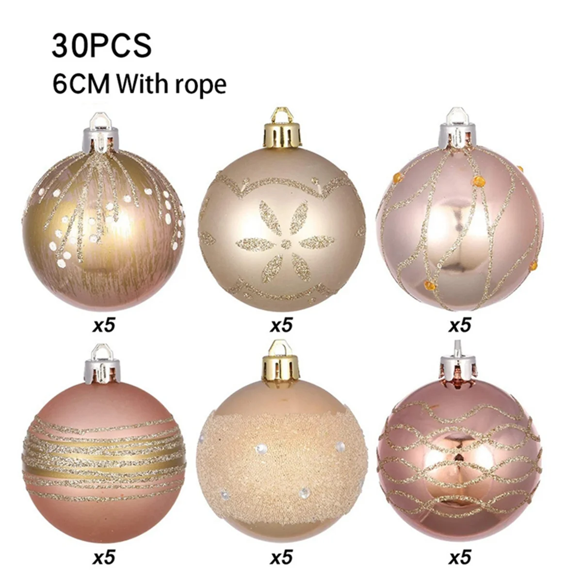 6cm 30 Christmas Balls Bright Ball Hand-Painted Ball Set Christmas Tree Decoration Ball Bucket