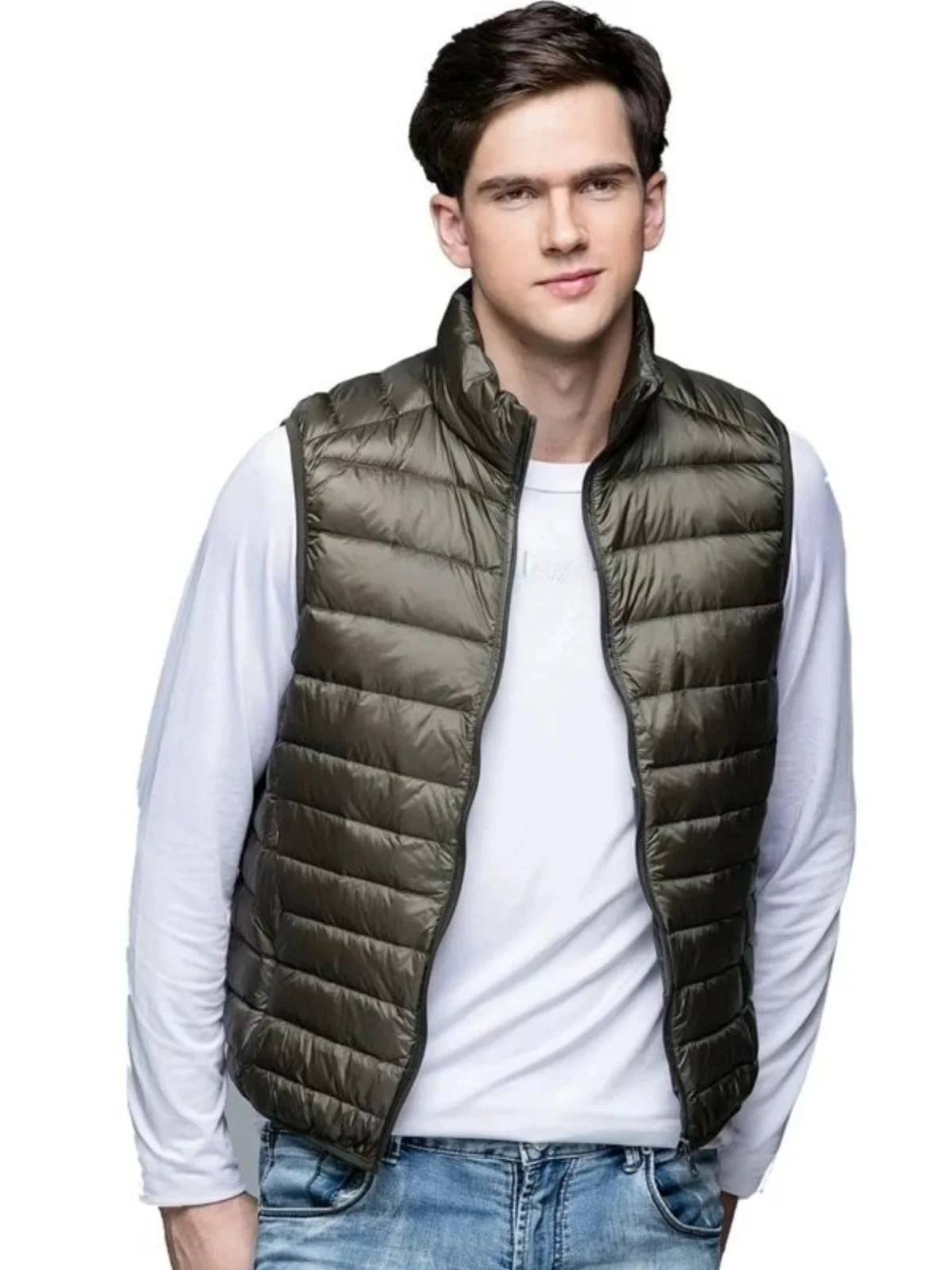 

Мужской повседневный хлопковый жилет, однотонный джемпер с воротником-стойкой на молнии, молодежная осенняя верхняя одежда обычной длины