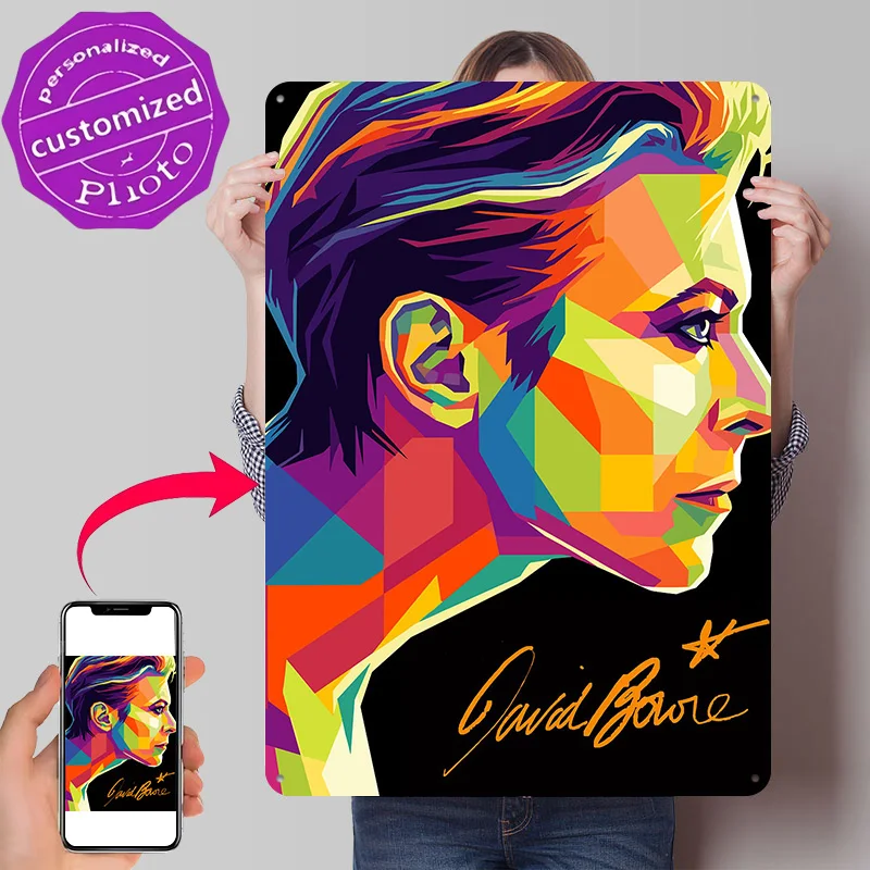David Bowie Pop Art Portrait Metal Poster Perfect Gift for Fans Lovers Customized Wall Art Metal Sign for Office Decor Room Home