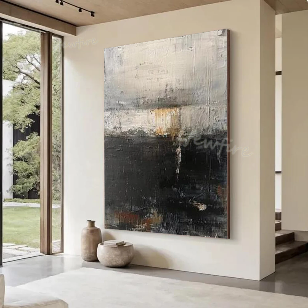 Modern Abstract Oil Painting On Canvas Mural Retro Dark Color Texture 100% Handmade Wall Art Picture For Living Room Decor Image