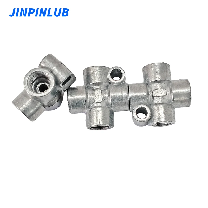 JINPINLUB PJD Zinc Alloy Fixed Cross Connector 4-way Pipe Fittings For Lubrication System Pipeline Connection