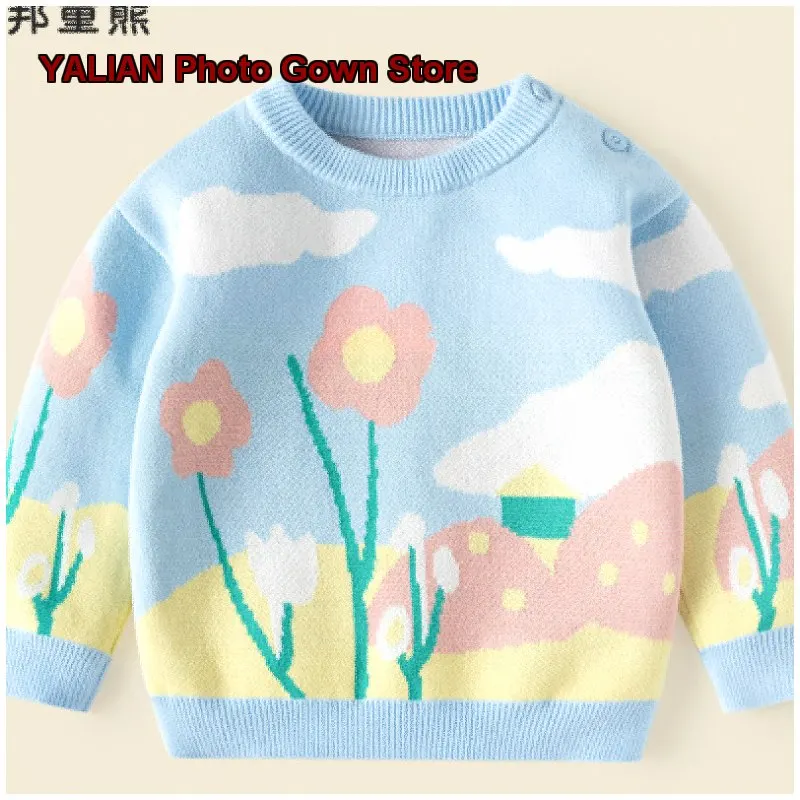 Girls Pullover Sweater Baby Girl Autumn Spring Round Neck Knit Top Solid Color Soft Base Layer Top Kids