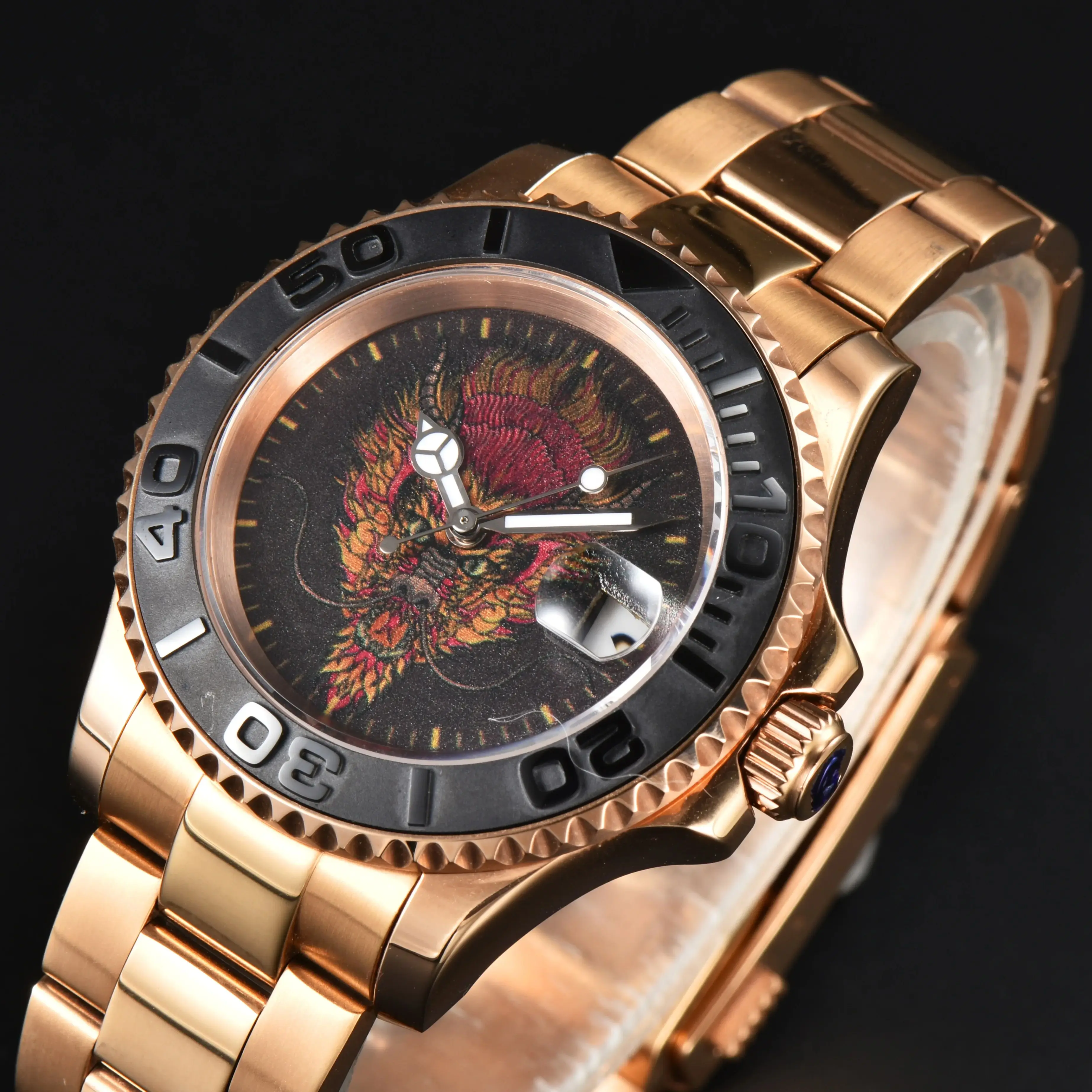 Parnis 40mm Rose Gold Automatic Mechanical Men Watch Sapphire Crystal 316L Stainless Steel Bracelet Watch For Men reloj hombre