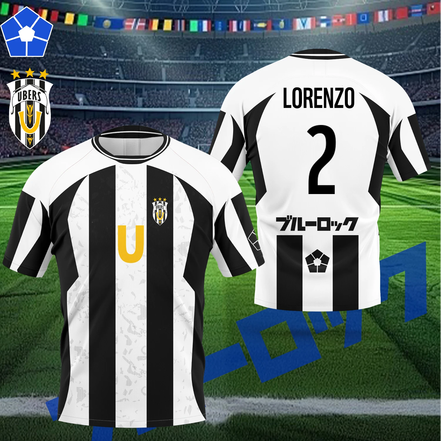 2025 جديد انمي ياباني الأزرق قفل UBERS Barou Shouei جيرسي الرجال الصيف تنفس موضة تي شيرت