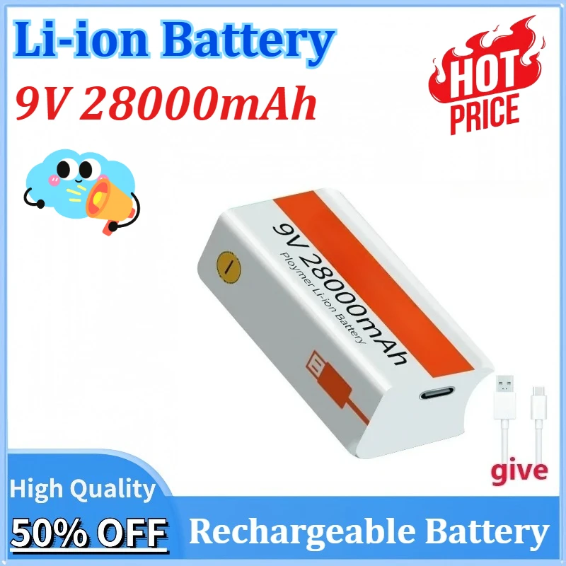 

Newly Upgraded 9V 28000mAh Li-ion Rechargeable Micro Lithium USB Battery for Multimeter Microphone Toy Remote Control KTV Use