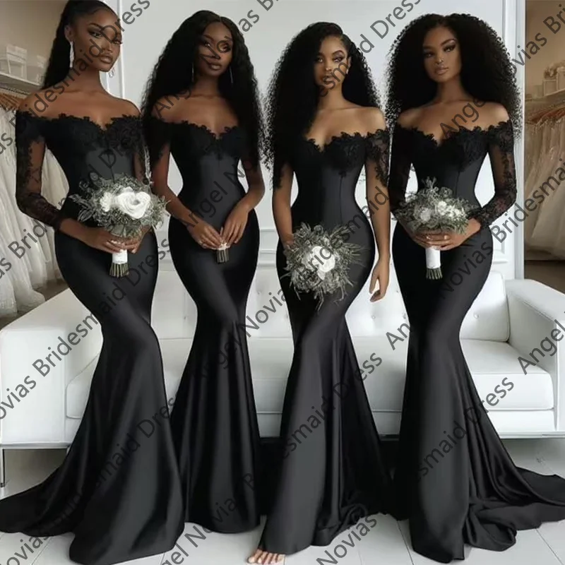 

Customized Long Mermaid Off Shoulder Bridesmaid Dresses Back Long Trumpet Party Dress Maid Of Honor