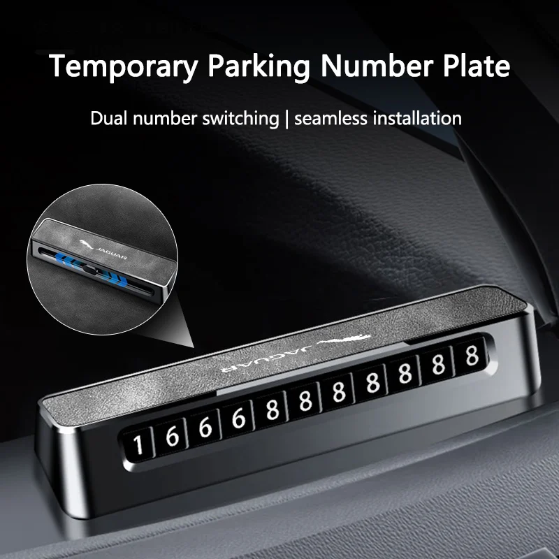 Leather Alloy Car Temporary Parking Numbers Plate Slide Adjustable for Jaguar XE XF XJ F-Pace F-Type X-Type Interior Accessory