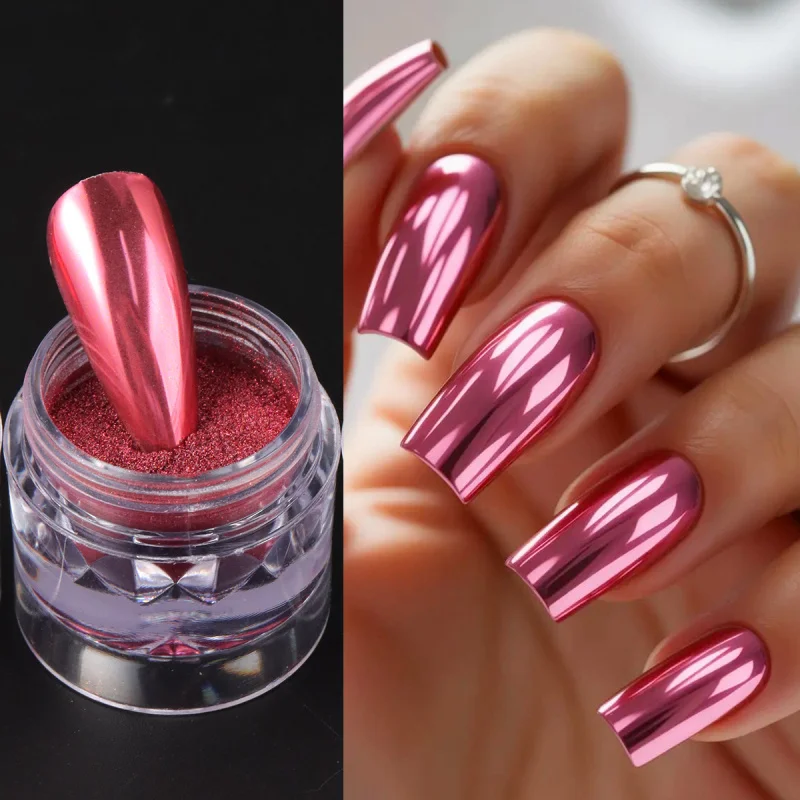 Chrom Rot Rosa Nagel Glitter Pulver Magischer Spiegel Metallic Reiben Pigment Flocken Staub Neujahr Valentinstag Nail art Dekor