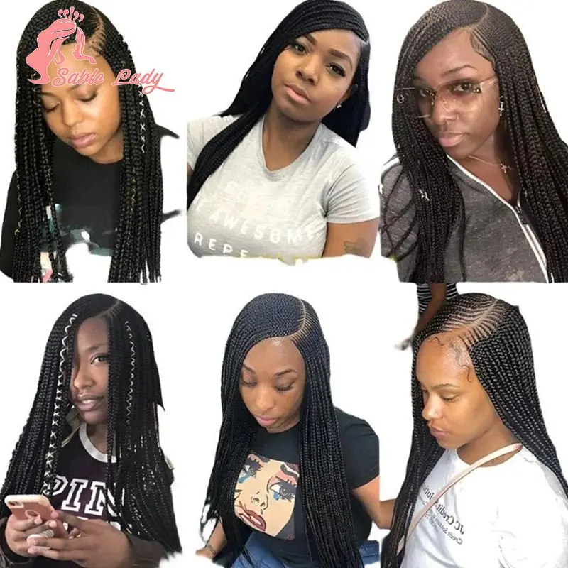 36inch Cornrows Braided Wigs Synthetic Sidepart Jumbo Braiding Wig Full Lace Frontal Wig For Black Women Knotless Box Braids Wig