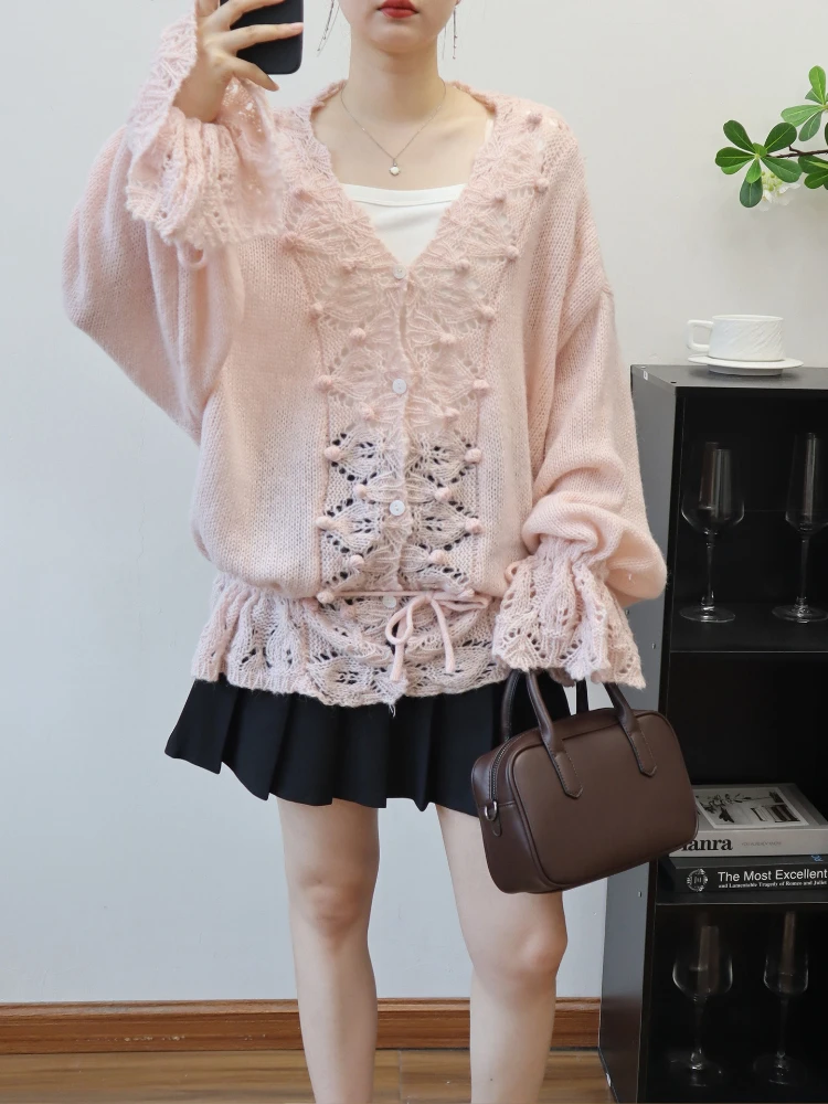 Vrouwen Zachte Hol Uitlopende Truien Losse Vest Tops Voor Herfst Winter 2025, Y2k Fashion Casual Gebreide Trui Pull Femme