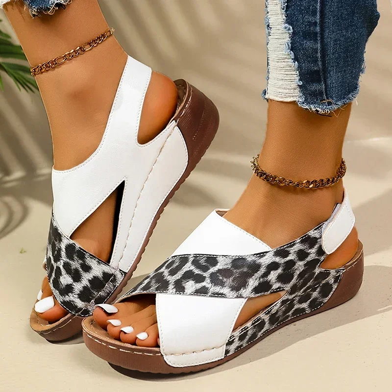 

Mix Color Leopard Wedge Sandals for Women 2025 Summer Comfort Non Slip Beach Shoes Woman Lightweight Casual Sandalias De Mujer
