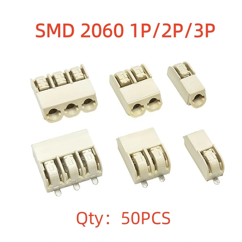 50PCS/lot SMD2060 1 2 3 LED PCB Interconnect Terminal Block Push-in Button Spacing In Tape-And-Reel Packaging Light Connector
