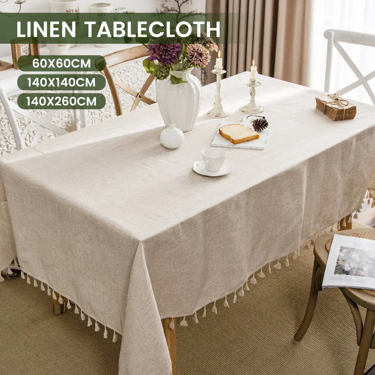 

Waterproof Table Cover Wrinkle Free Rectangular Table Cloth with Tassel Anti-Fading Outdoor Rustic Farmhouse Tablecloth for