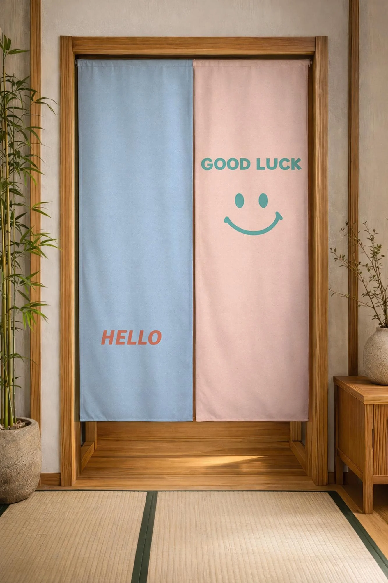 Cute Welcome Door Curtains Hello Good Luck Pair Nursery Kids Room Decor Fabric Screen Curtain