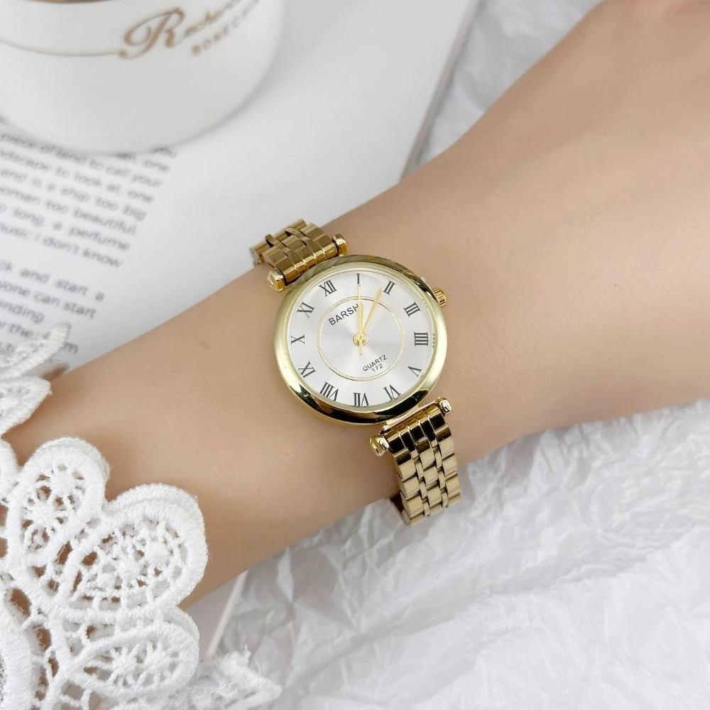 ساعة نسائية جديدة بحزام فولاذي ساعات رائعة للسيدات بسيطة ورقيقة مدمجة ساعة معصم عصرية على مدار الساعة
