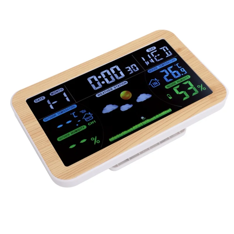 LCD Weather Clock Indoor Outdoor Temperature Humidity Monitor 24 Hour Weather Forecast For Garage Storage Room