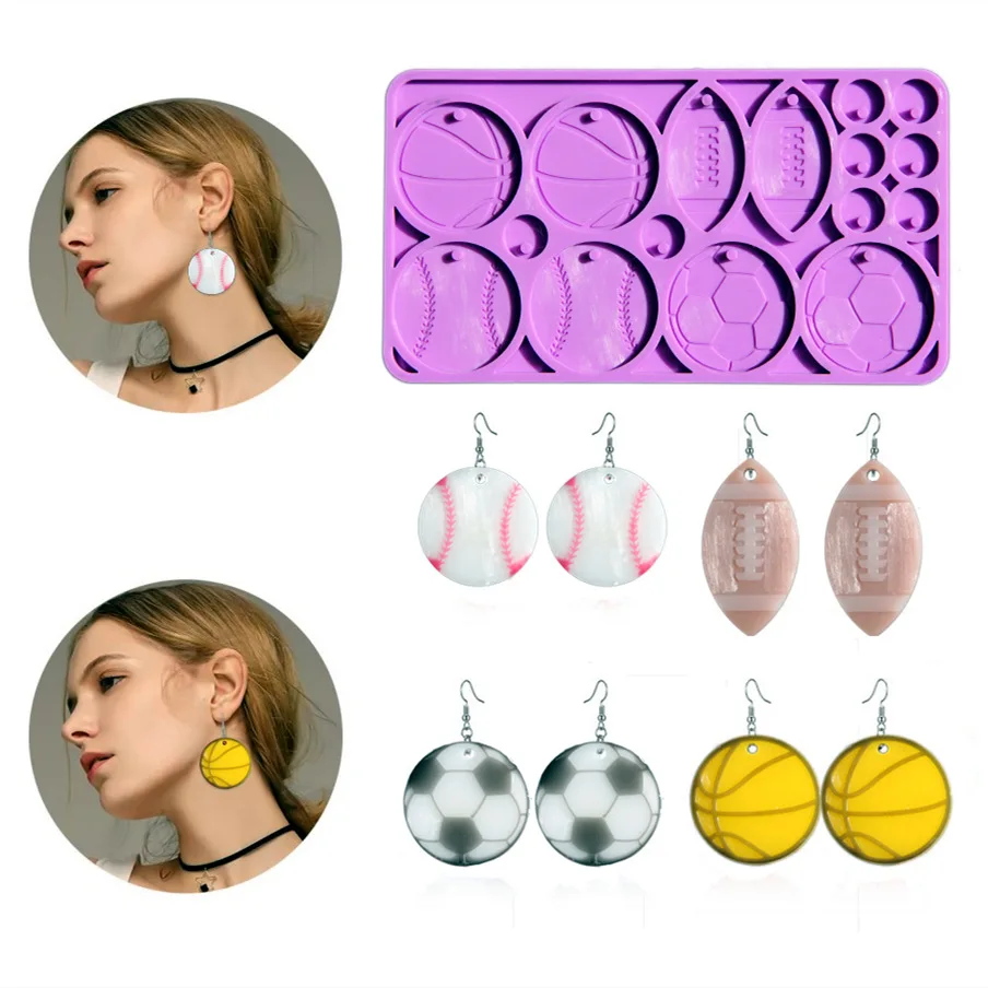 Earrings Pendant Silicone Mold Football Basketball Baseball Rugby Silicone Mould DIY Epoxy Resin Keychain Pendant Jewelry Crafts