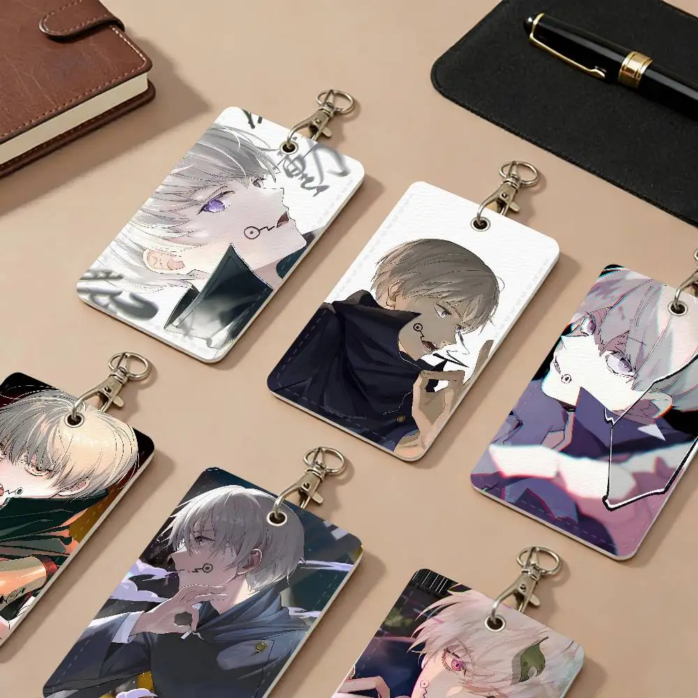 Anime Inumaki Toge PU-Leder-Kartenhalter, Anti-Verlust-Schutzhülle für Studentenausweise, Campus-Zugangskarten, Schlüsselanhänger