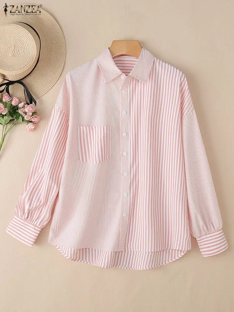 

ZANZEA Office Stripe Shirts 2025 Autumn Women Tops Elegant Stylish Lapel Neck Long Sleeve Blouse Casual Buttons Up Blusas Tunic