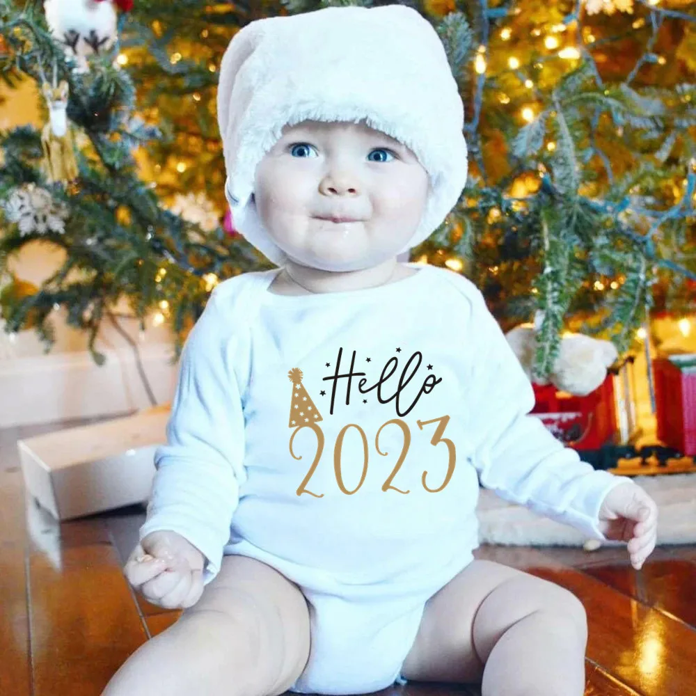 

Hello 2023 Cotton Newborn Baby Rompers Long Sleeve Infant Jumpsuit It's My First New Year Baby Boys Girls New Year Clothes