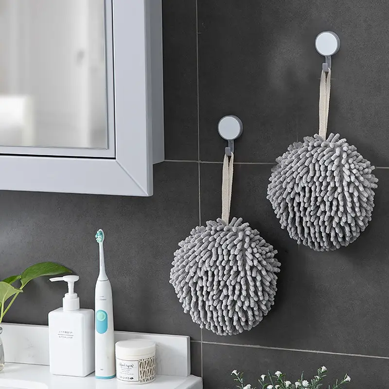 Quick Dry Soft Absorbent Microfiber Towels Hanging Chenille Hand Wipes Kitchen Bathroom Hand Towel Ball with Hanging Loops