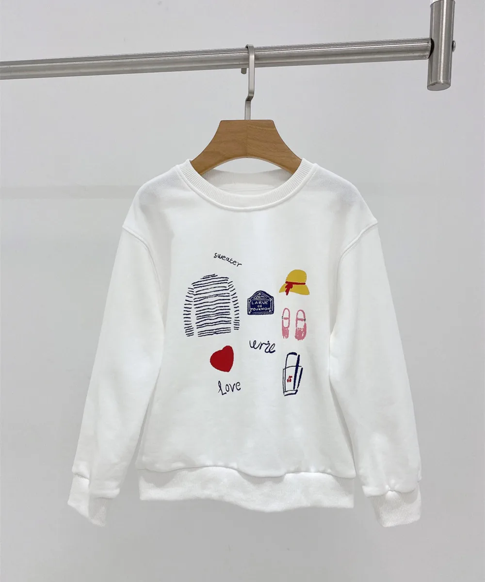 

spring baby girls clothes kids tops cartoon doodle White round-neck clothes Girls' casual sweatshirt