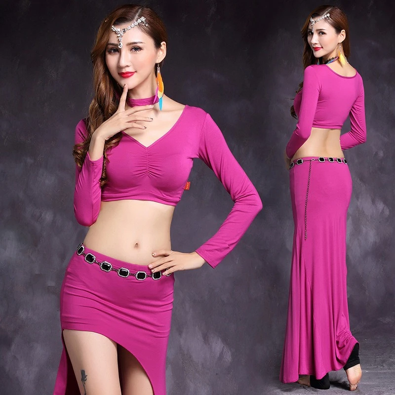 

Новый индийский танцевальный костюм с v-образным вырезом по индивидуальному заказу, костюмы для танцовщицы живота для взрослых, платье для практики восточного танца, комплект с длинной юбкой