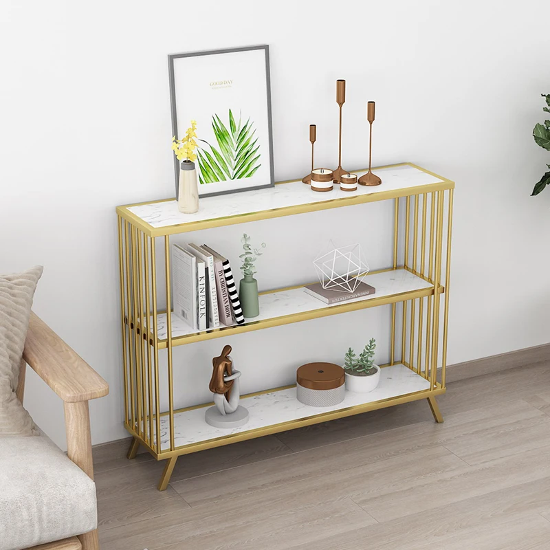 

Light luxury wrought iron shelf Modern simple wall entrance table Nordic bookshelf display stand Creative marble storage