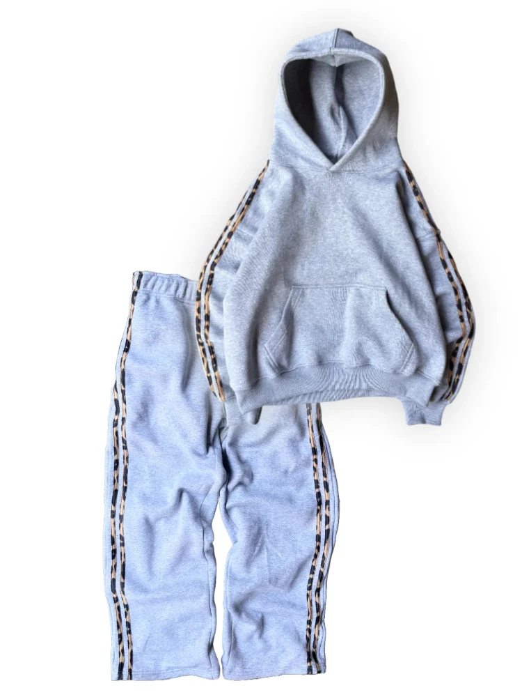 Europeu e americano retro lado listrado hoodie y2k moletom casual masculino hip-hop design de moda jaqueta e calças casuais