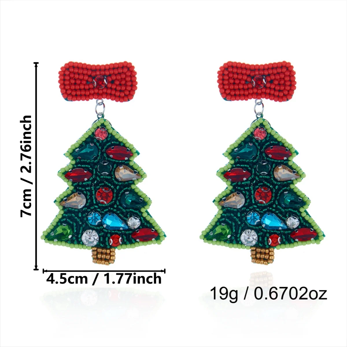 Weihnachtliche Ohrringe in Form eines Hauses mit Reisperlen für Damen, bunte Perlen, Weihnachtsmann, Rentier, Schneeflocke, Baum, Schleifen-Ohrringe, Schmuck. – Detail 6
