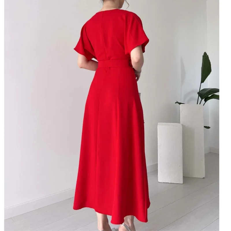 Women\'s Dress Spring and Summer New Solid Color Fashion Chest Pleated Strap Long Dresses for Women