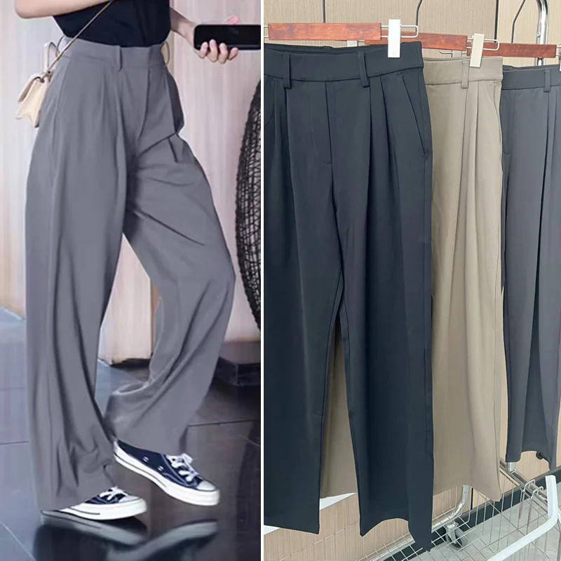 

Lulu Casual Loose Straight Leg Pants Thin Long Trousers Elastic Waist Daydrift Women's Faion Commute High Waist Nylon