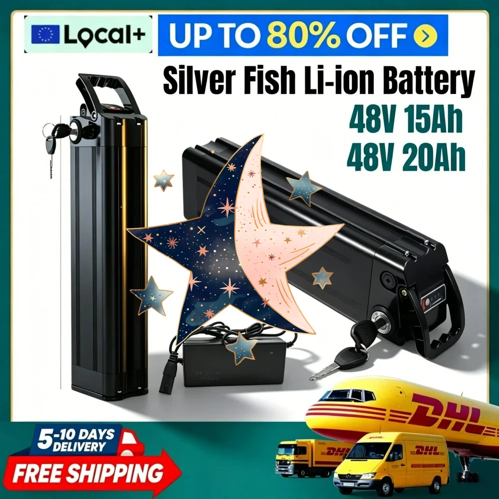 НОВЫЙ литиевый аккумулятор Silver Fish 48В 15Ач/20Ач для складных электровелосипедов BURCHDA R8S Pro и JINGHMA R8 Pro+ – для двигателей 800Вт/1000Вт
