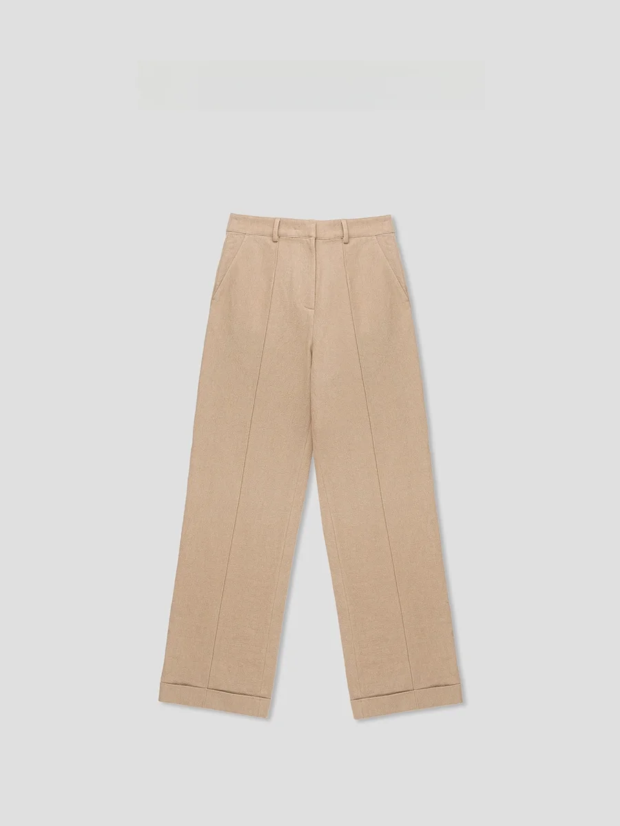 

Romance Studio High Waist Straight Leg Pants ey een Cotton Linen Slim Fit Women's Casual Trousers Comfortable Commute Sle