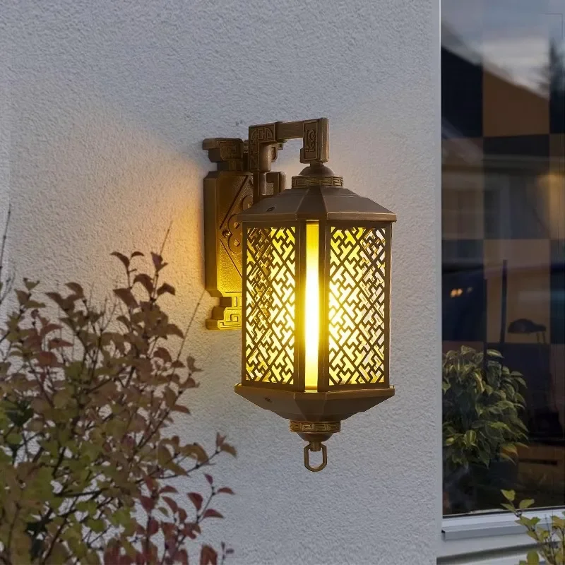New Chinese Style Wall Lamp for Outdoor Villa Gate Household Electric Connection Waterproof Courtyard Corridor Light