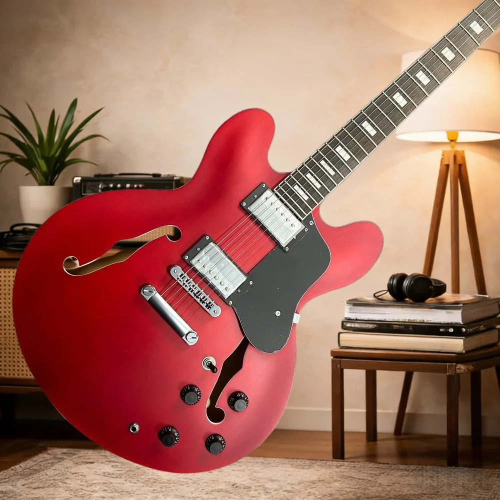 

Vintage Red 335 Fixed Bridge Semi-Hollow Maple Body Rosewood Professional Musicians Electric Guitar