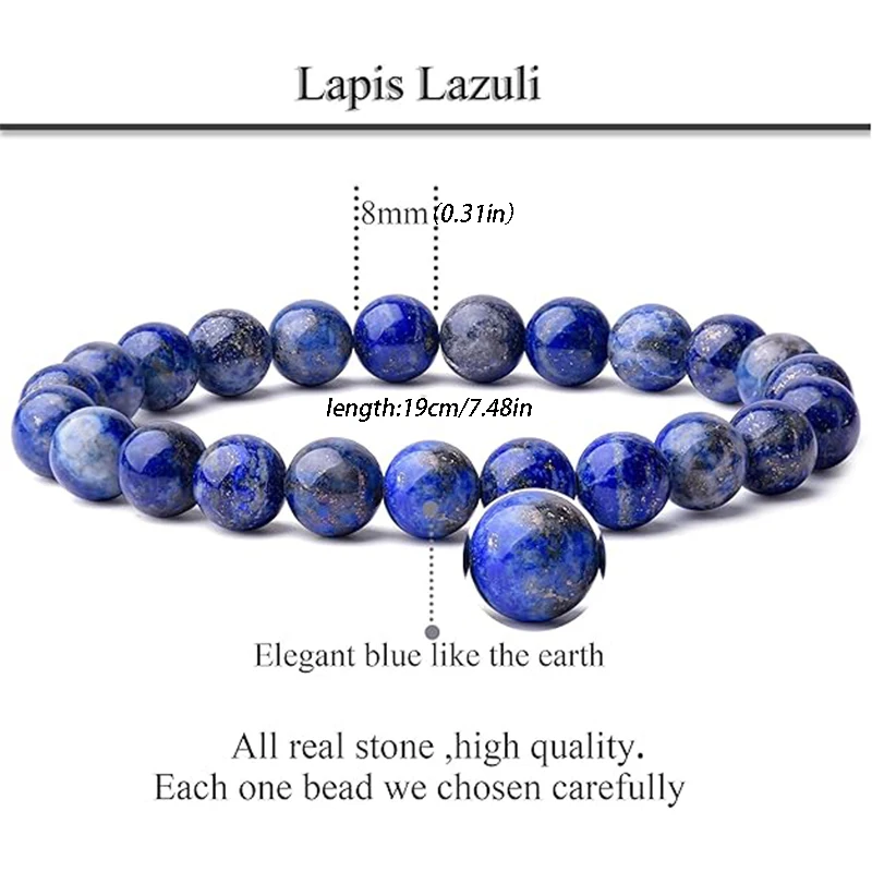 8mm Lapis Lazuli Bead Elastic Rope Bracelet for Men and Women