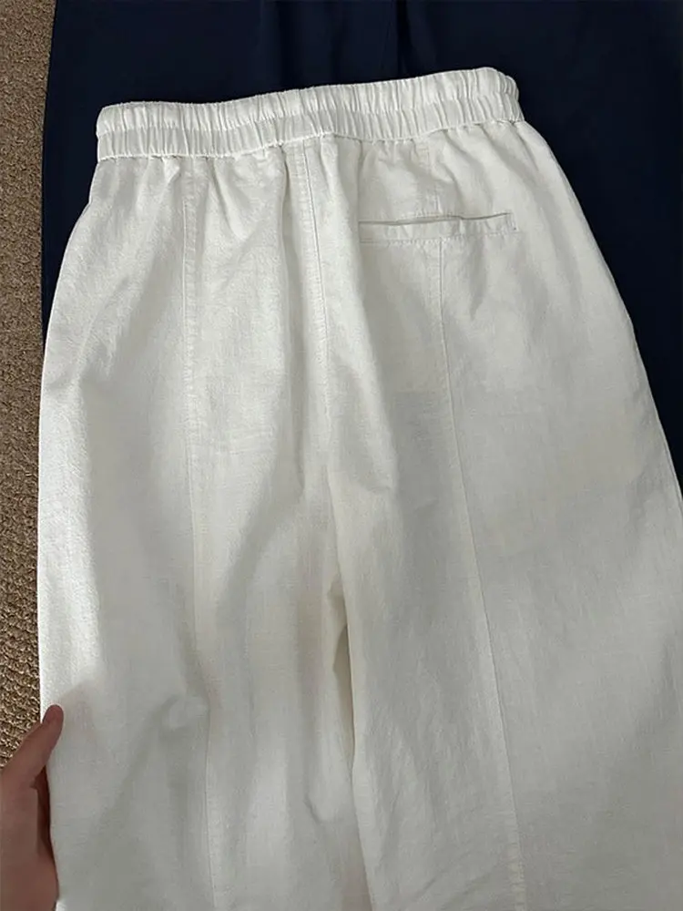 

Японские мужские свободные хлопковые льняные брюки, летние тонкие широкие брюки, прямые повседневные брюки, дышащие, удобные, легкие...