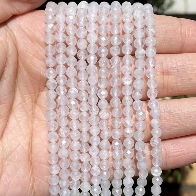 Wholesale Faceted Natural Stone Beads Faceted Amazonite Aquamarine White Jade Loose Spacer Bead For Jewelry Making 2 3 4mm