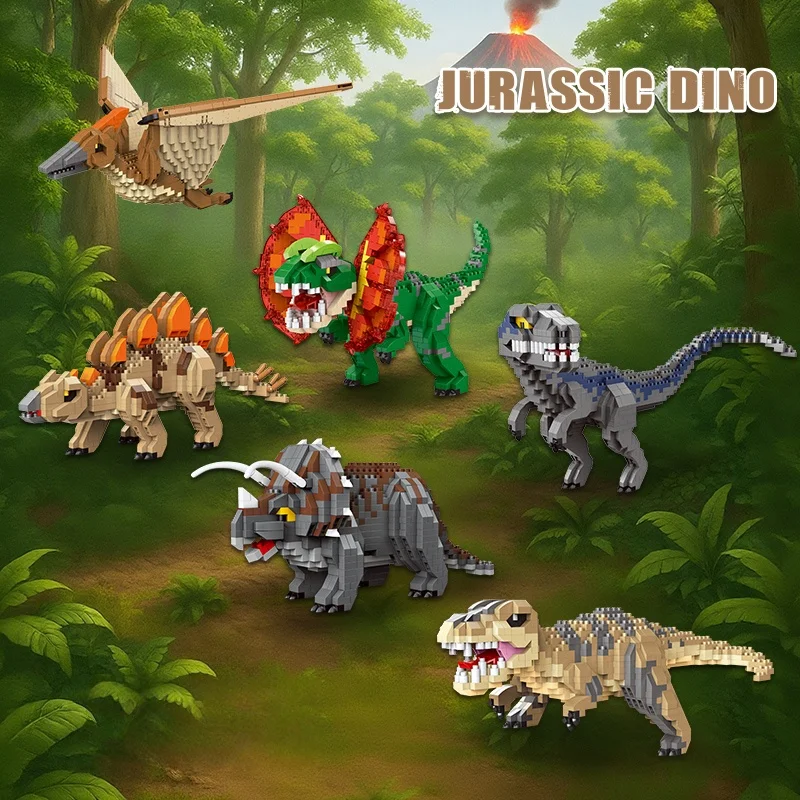 

KNEW BUILT World Dinosaur Micro Mini Building Block Toys: T-Rex,Pteranodon,Triceratops,Velociraptor-идеальная головоломка, подарки для мальчиков