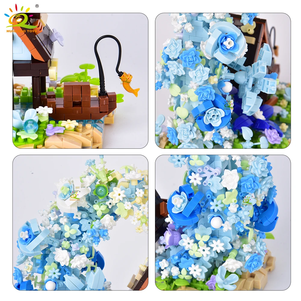 HUIQIBAO 1343 Uds. MOC Luna flor casa Micro bloque de construcción casa de madera modelo diamante ladrillo juguete para niños decoración de escritorio
